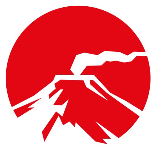 Czerwony symbol przedstawiający górę w okręgu, z wyraźnymi konturami.